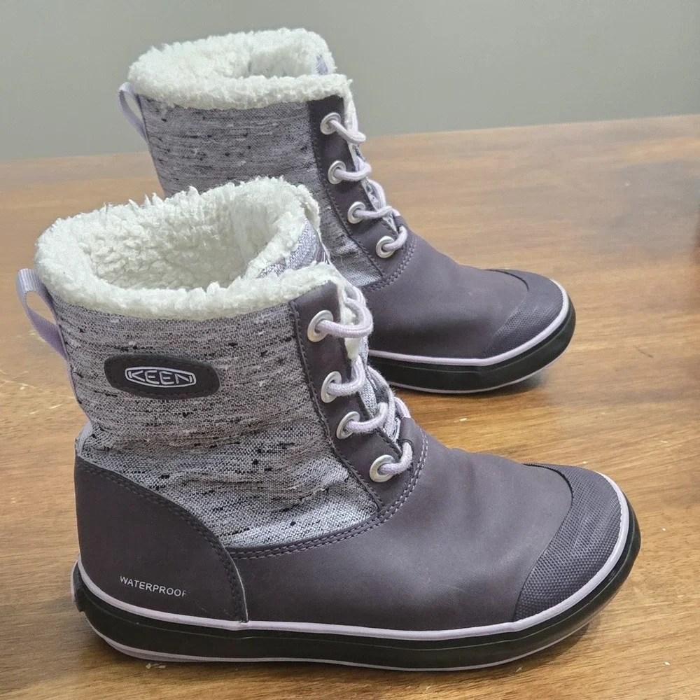 KEEN Youth Girls Kids Elsa Winter‎ Insulated Waterproof Snow Purple Boots Sz 2